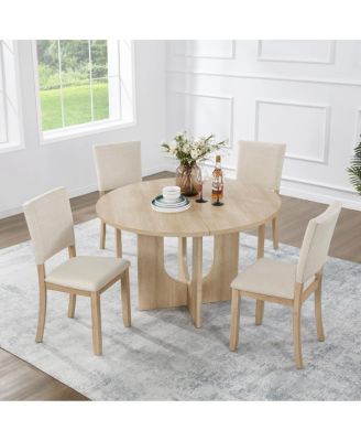 47.3" Round Dining Set with 4 Upholstered Chairs -