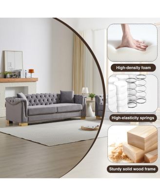 Chesterfield 3+2 Seater Rolled Arm Velvet Sofa