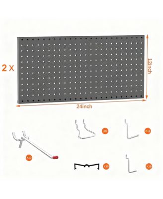 Modular Steel Pegboard Tool Organizer, 2 Panels, 68 Hooks, Space & Time Saver