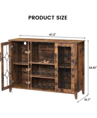 Wine Bar Cabinet with LED Light and Detachable Rack Wine Cabinet with Mesh Door Liquor Cabinet with Glass Holder Coffee Bar for Liquor