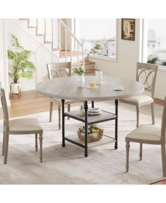 47'' Round Dining Table for 4, Roman Column Design with Built in Storage, Space Saving Vintage Modern Table for Dining Room