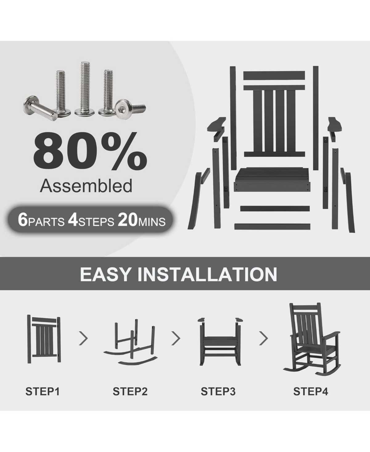 gaomon 1 Piece Outdoor Rocking Chair, All-Weather Patio Rocking Chairs for Porch, Outdoor Patio Rockers with High Back & Wide Seat for Garden