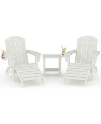 Folding Adirondack Chair Set of 5, HDPE Outdoor Patio Chair with Cup Holder, All Weather Resistent Wooden Textured for patios, Decks, Gardens