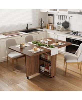 Space Saving Folding Dining Table with Storage - Kitchen Table with 6 Wheels Drawer and Shelves Compact Dining Table for Small Spaces