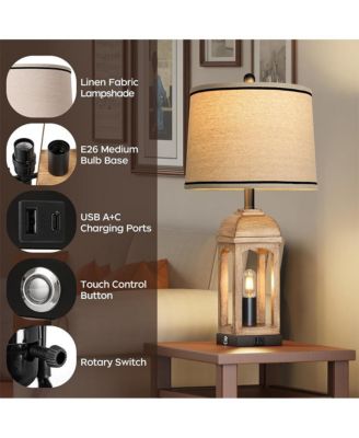 26-inch Table Lamp for Living Room, Farmhouse Lamps Set of 2 with USB A+C and Nightlight