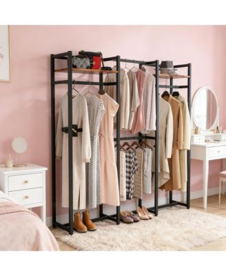 Heavy Duty Garment Rack, Large Metal Clothing Rack, Freestanding Closet Organizer with Shelves and Hanging Rod for Hallway, Bedroom