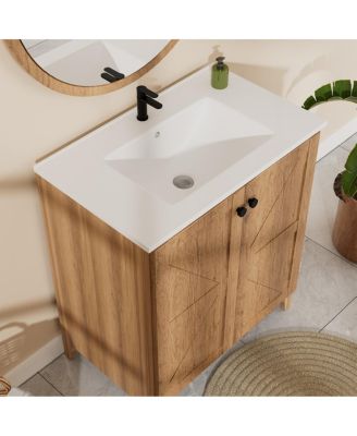 29" Antique Bathroom Vanity with Sink, Quick-Install Folding Storage, Eco MDF Matte 3D Embossed Finish, Large Capacity
