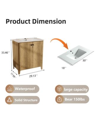 29" Antique Bathroom Vanity with Sink, Quick-Install Folding Storage, Eco MDF Matte 3D Embossed Finish, Large Capacity