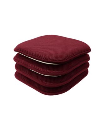 Nantucket Farms Ultra Soft Chenille Burgundy Red Memory Foam Non Slip Chair Cushion Pads - 4 Piece