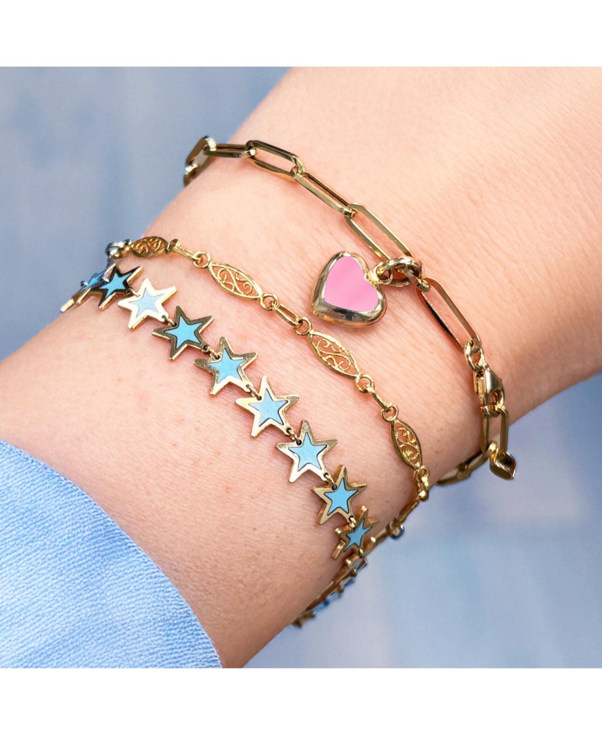 The Lovery Bubblegum Pink Heart Paperclip Bracelet 14K Gold