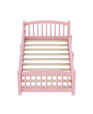 Twin Montessori Floor Bed with Slats, Safety Guardrails, Solid Wood