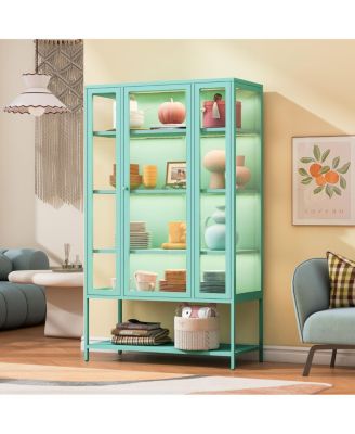 Iron Display Cabinet with Glass Door and LED Lights