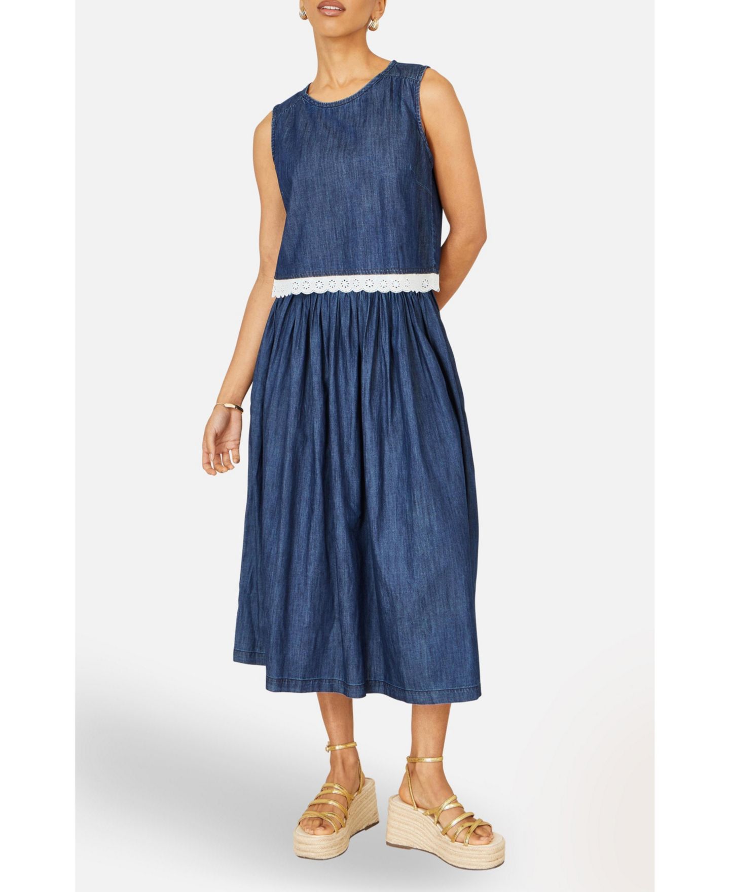 Женская юбка Yumi Denim Chambray Gathered Midi, цвет: Синий — фото 7