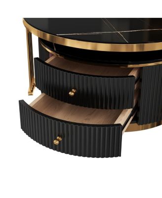 Modern 2 Pieces Round Nesting Coffee Table with Drawers