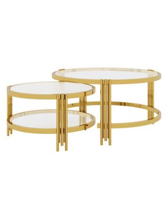 Modern 2-Piece Gold Textured Glass Coffee Table Set