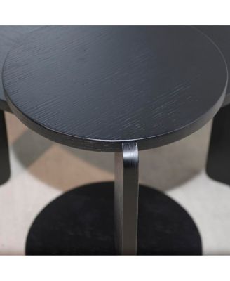 Nesting round wood coffee table set of 2, black oak veneer top, water/wear-resisting