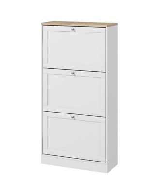 Modern Narrow Shoe Cabinet, Hidden Shoe Storage Organizer for 18 Pairs of Shoes with 3 Flip Drawers and Adjustable Shelves for Entryway