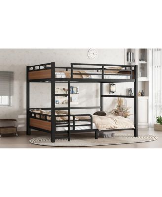 Queen/Queen Metal Bunk Bed, Separable Loft Bed with Fence