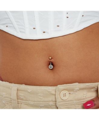 Solid 10k Yellow Gold 14G Blue Cubic Zirconia Evil Eye Belly Ring