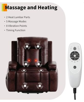 Power Lift Recliner Chair Heat and Massage PU Leather Electric Lift Recliner for Elderly and Mobility Impaired Adjustable Back and Legs