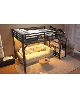 Twin Loft Bed with Storage Stairs, Shelves, Wardrobe, USB, LED