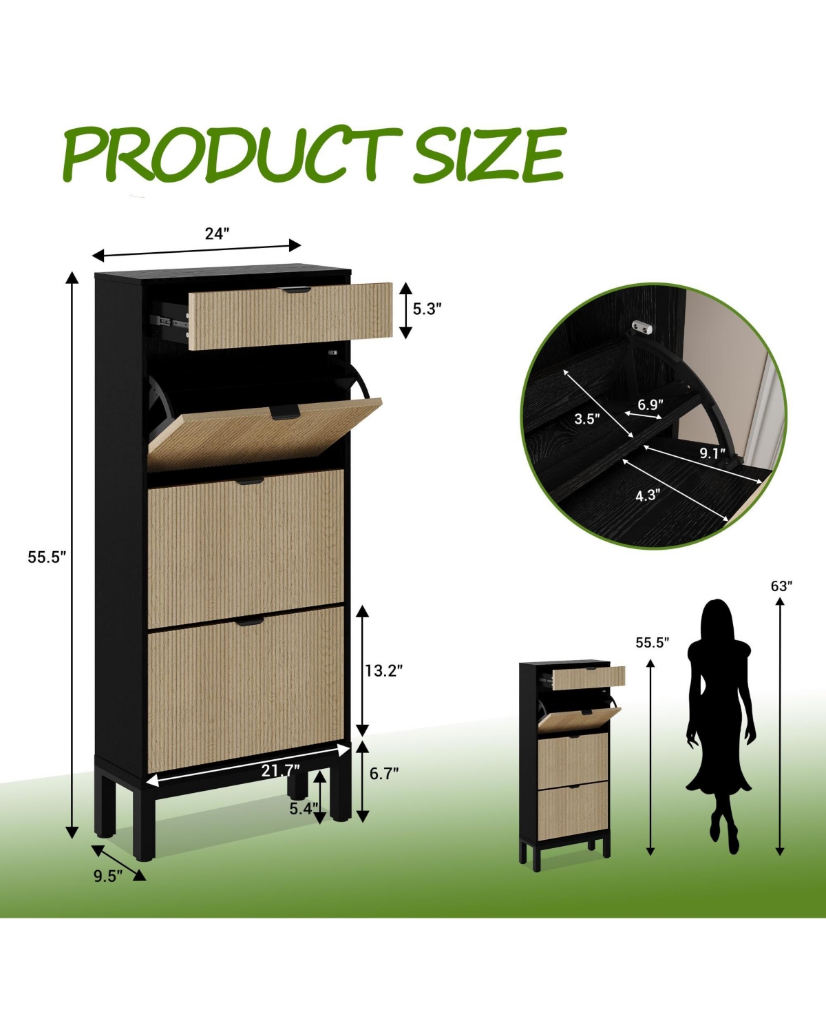 gaomon Freestanding Fluted Entryway Shoe Cabinet