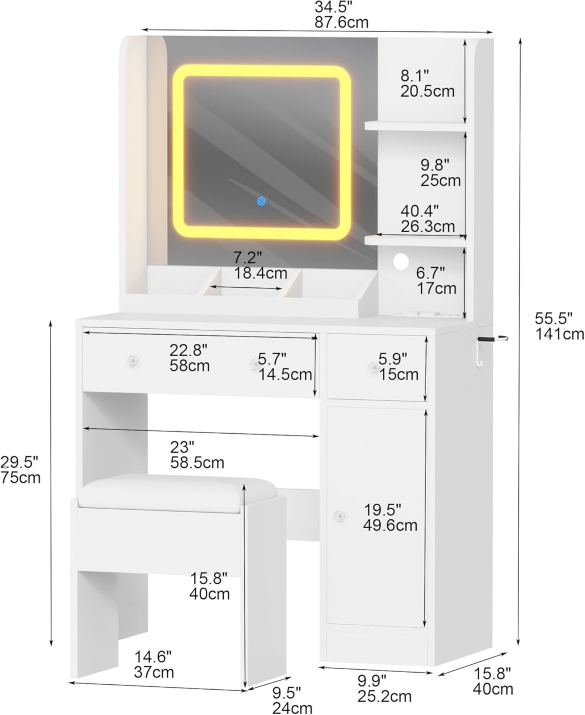 Gaomon Vanity Desk with Mirror - Makeup Desk with Lights in 3 Colors