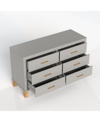 6-Drawer Gray Double Dresser with Metal Handles & Solid Wood Legs