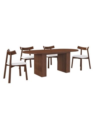 Oval Dining Table Set for 6 with 4 Chairs, Walnut Veneer, Farmhouse Style