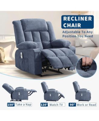 Large Recliner Chair, Manual Reclining Sofa with Massage and Heat, Comfy Sofa Chair with 3 Positions, 2 Side Pockets