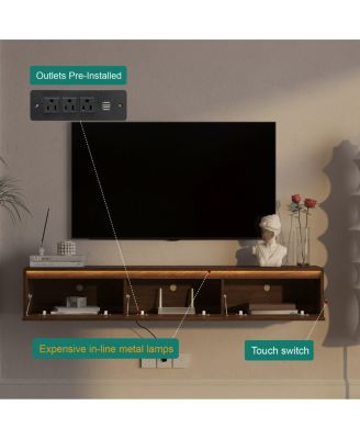 Floating TV Stand with LED Lights & Power Outlet