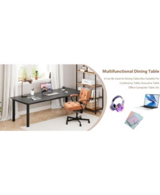 Rectangular Dining Table for 6-8 70.9" Minimalist Table with Wave Irregular Edge Thick MDF Top and Metal Frame Waterproof Scratch