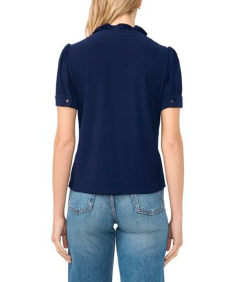 Women's V-Neck Short-Sleeve Buttoned Top