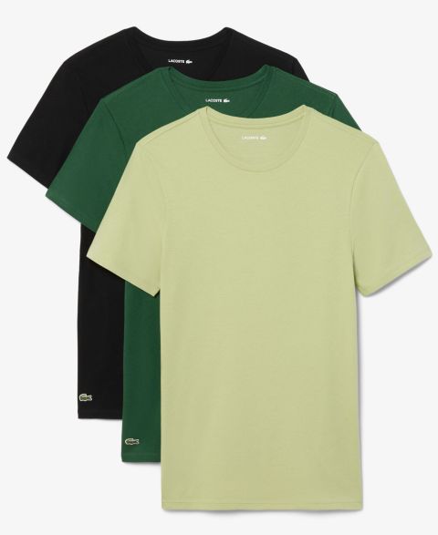 Мужские футболки Lacoste Slim-Fit Crewneck T-Shirt, 3-Pack Gift Set, цвет: Берёзовый / Зелёный чёрный