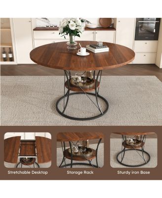 43" Round Expandable Farmhouse Dining Table with Storage Shelf (No Chairs)
