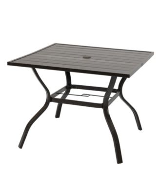Patio Dining Table for 4, 38'' Square Metal Outdoor Patio Table with Umbrella Hole, Outdoor Dining Table for Deck, Yard, Poolside, Porch