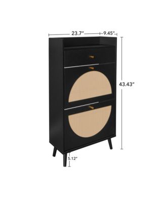 Slim Rattan Shoe Cabinet, Freestanding Shoe Rack, Hidden Shoe Storage Organizer with 2 Flip Drawers for Entrance, Hallway