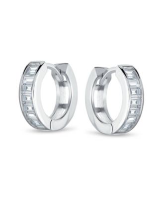 Clear Cubic Zirconia Baguette Cut CZ Huggie Mini Hoop Earrings