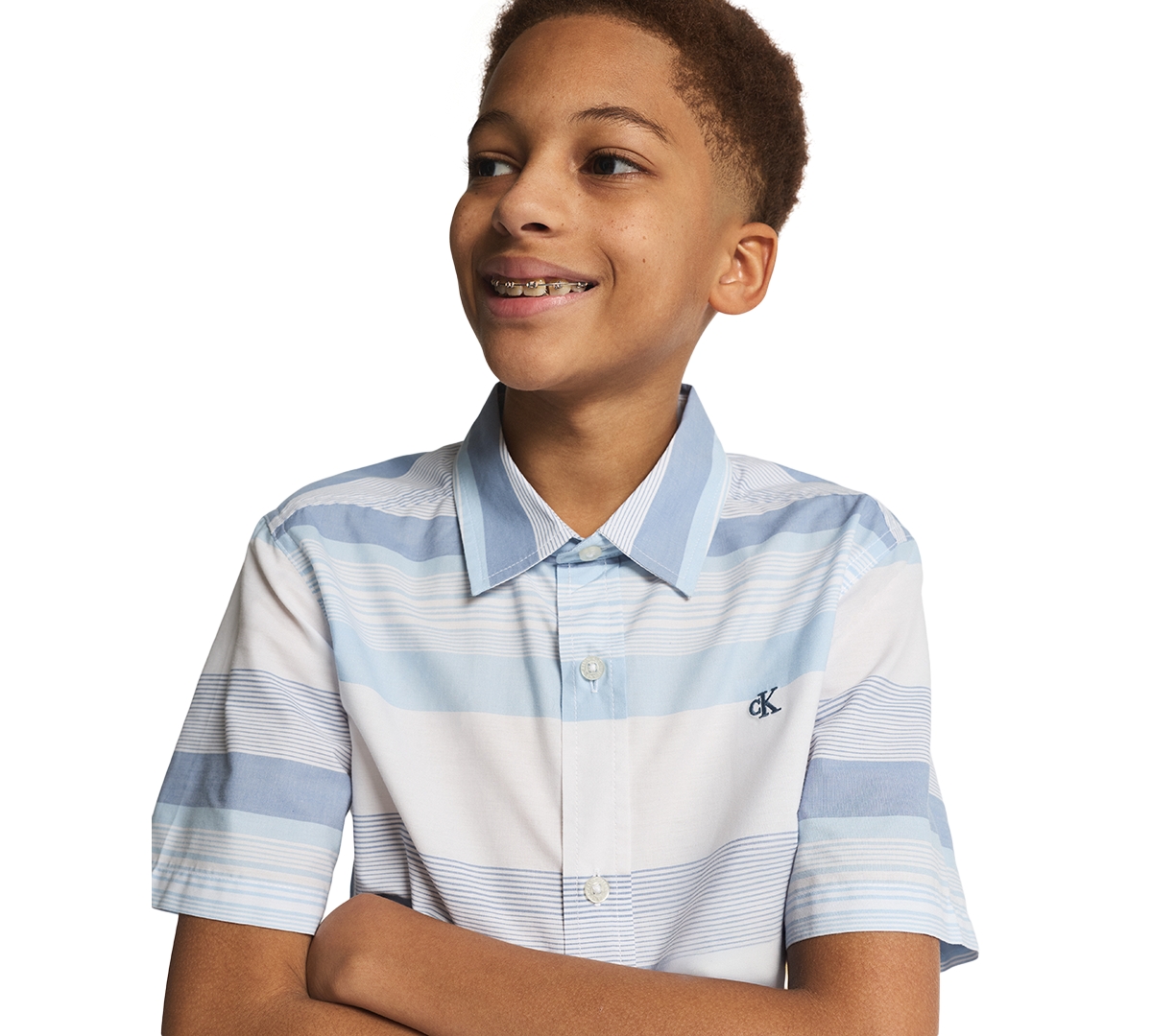 Calvin Klein Boys' 8-20 Elemental Stripe Woven Button Front Shirt