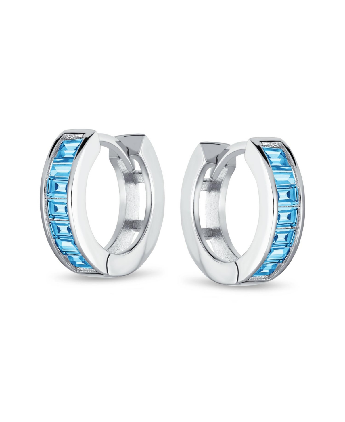 Bling Jewelry Clear Cubic Zirconia Baguette Cut Cz Huggie Mini Hoop Earrings