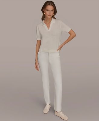 Women's Cotton Cashmere Polo Sweater with Elbow-Sleeve