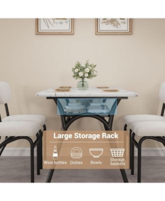 Dining Table Set for 4 Modern Kitchen Table and Chairs Set Boucle Chairs Sets Dining Table with Storage Shelf and Metal Legs