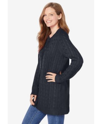 Plus Size Within Cotton Cable Knit Cardigan Sweater