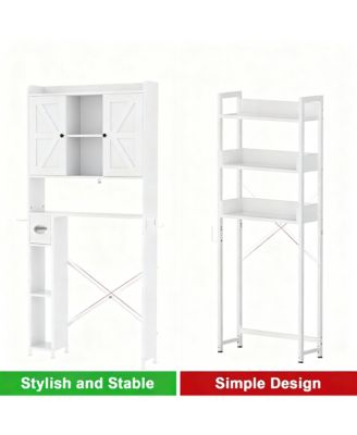 Metal Frame Over Toilet Cabinet with 7 Shelves & Hooks for Farmhouse Style