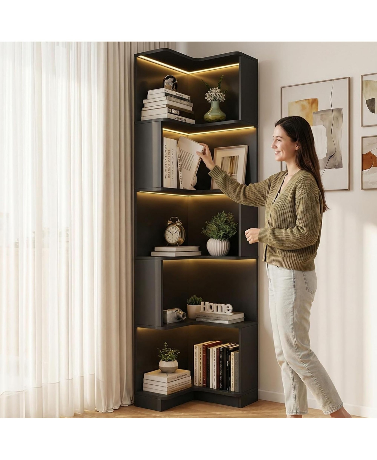 Rainsken 5 Tier Corner Bookshelf