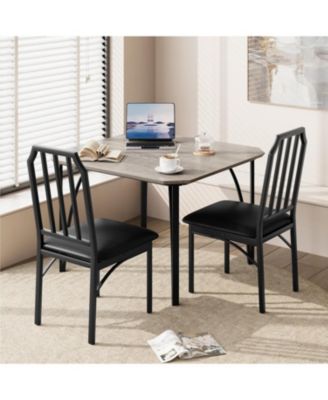 Dining Table Set for 2 With Chamfer Design 3-Piece Kitchen Table and Chairs With Cushioned PU Seats Compact and Sturdy MDF With Steel