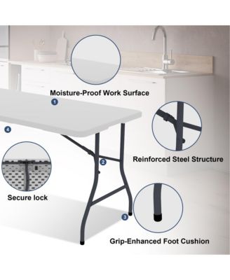 5 Foot Blow Molded Folding Table Foldable Portable Banquet Table Weather Resistant Table for Patio Camping Party Garage