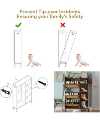 Rattan Narrow Entryway Shoe Cabinet - 3 Flip Drawers with Adjustable Shelves Storage Organizer