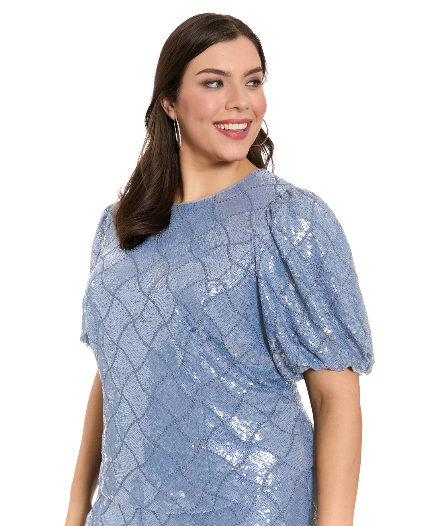 Plus Size Jewel Neck Bubble-Sleeve Top