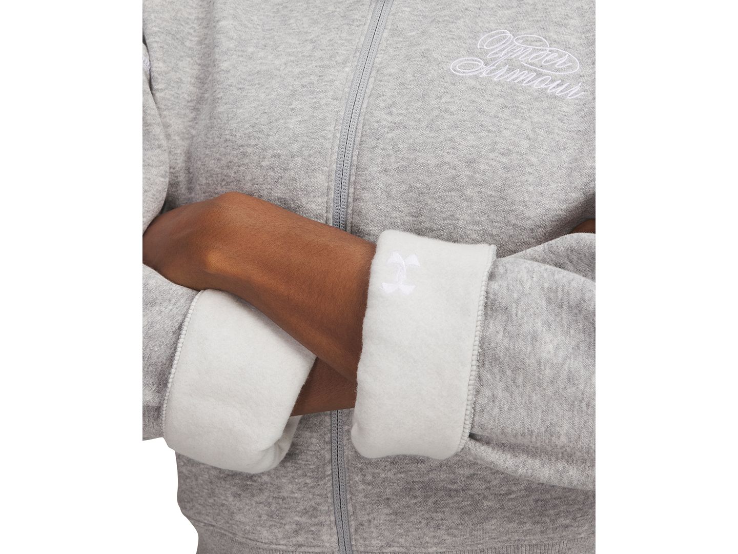 Женский свитшот Under Armour Rival Script Crop Full-Zip, цвет: Серый светлый меланжевый — фото 2